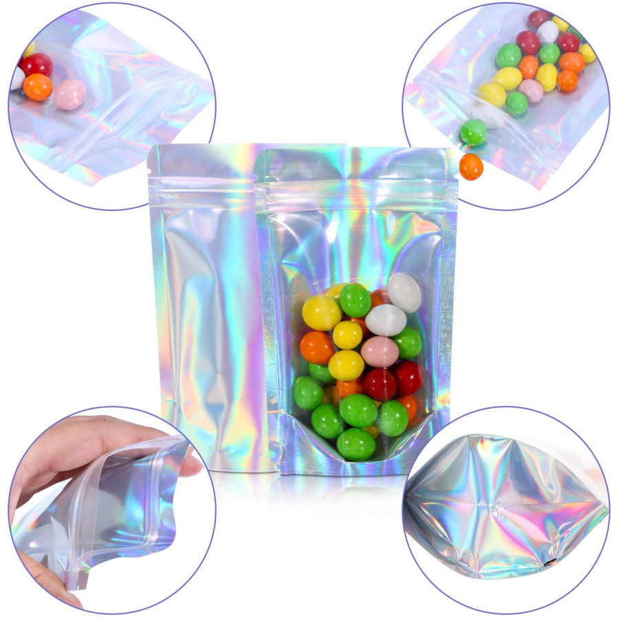 Holographic top zip pouch